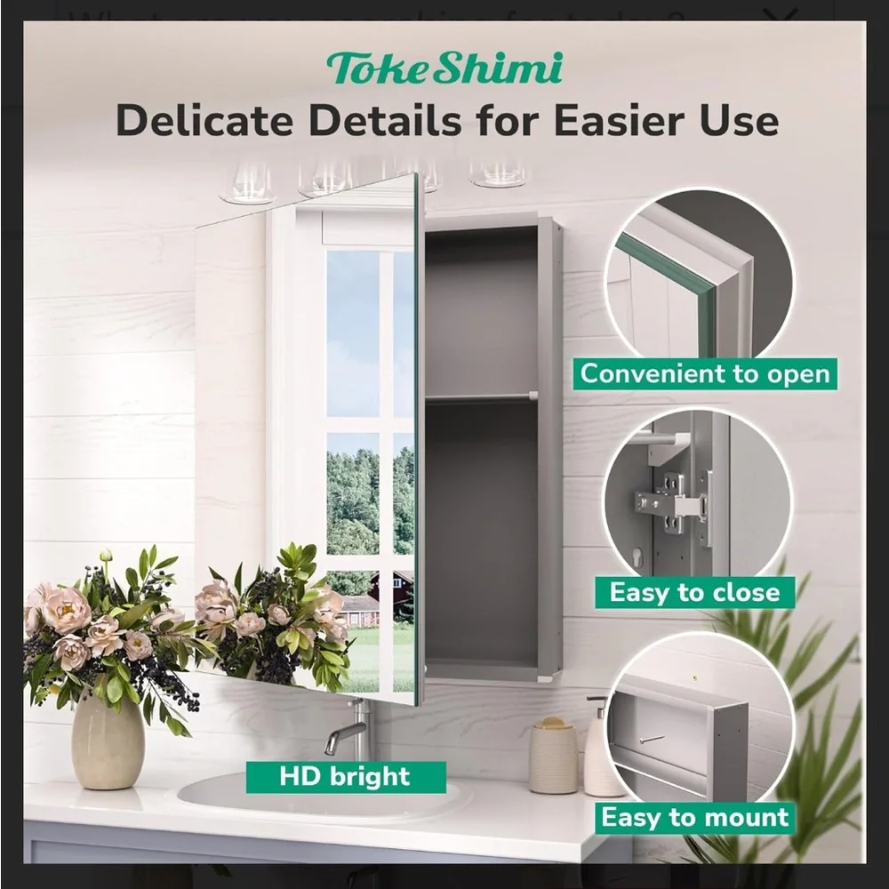 TokeShimi HD Tempered Mirror Medicine Cabinet